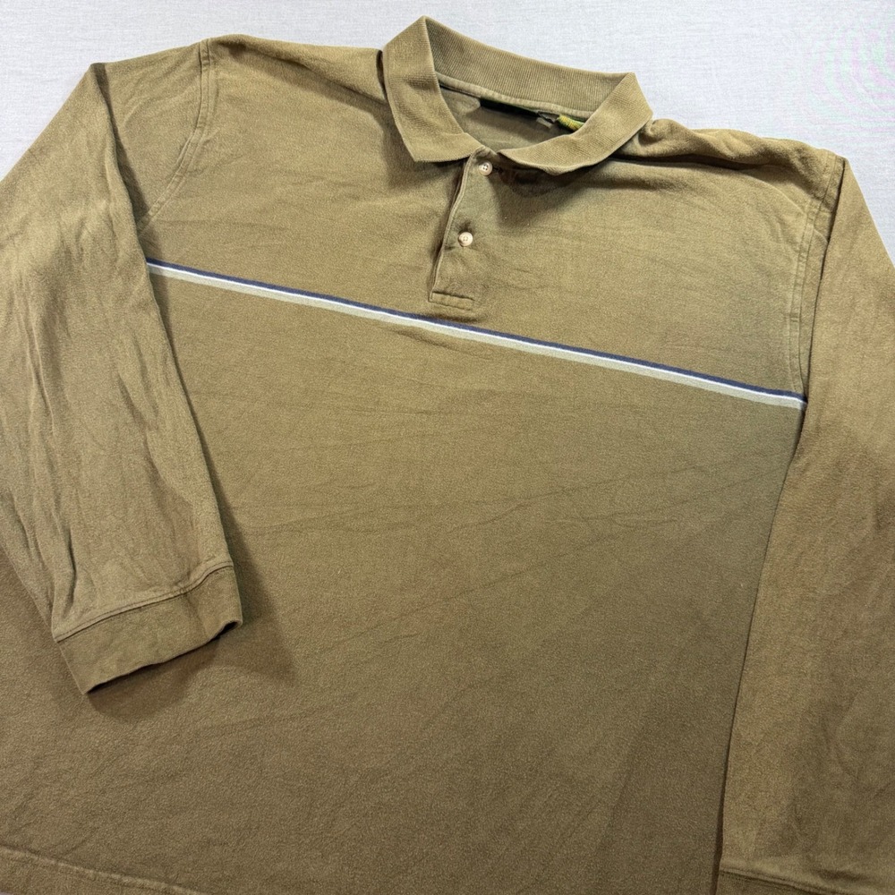 Timberland Long Sleeve Polo Mens XL Olive Green Excellent Striped Cotton Shirt